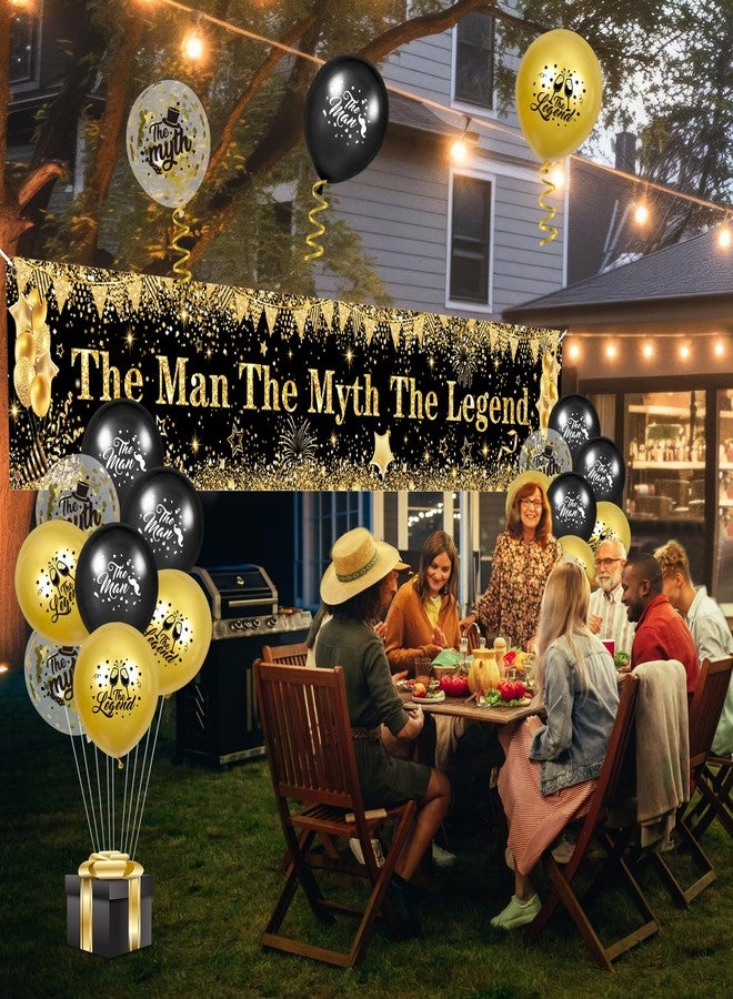 Yoirrat The Man The Myth The Legend Decorations Black Gold Birthday Banner Backdrop with Birthday Party Balloons for Men Dad Father's Day Backdrop Retirement Bachelor Party Supplies - Image 3